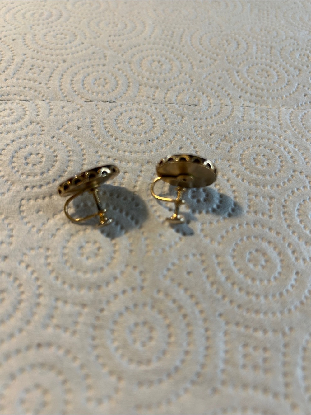 Wooden like Gold Tone Vintage Screwback Earrings